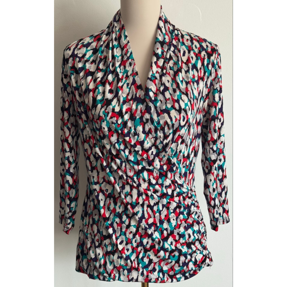 Women's CHAUS new york Blouse M White Red Leopard Print